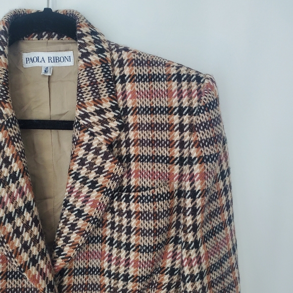 Vintage 100% wool Paola Riboni Brown Houndstooth blazer - Picture 2 of 14